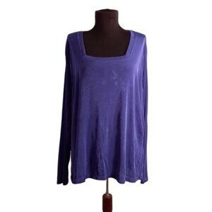 Citiknits Size 2X Womens Top Blue Purple Square Neck Slinky Travel Knit